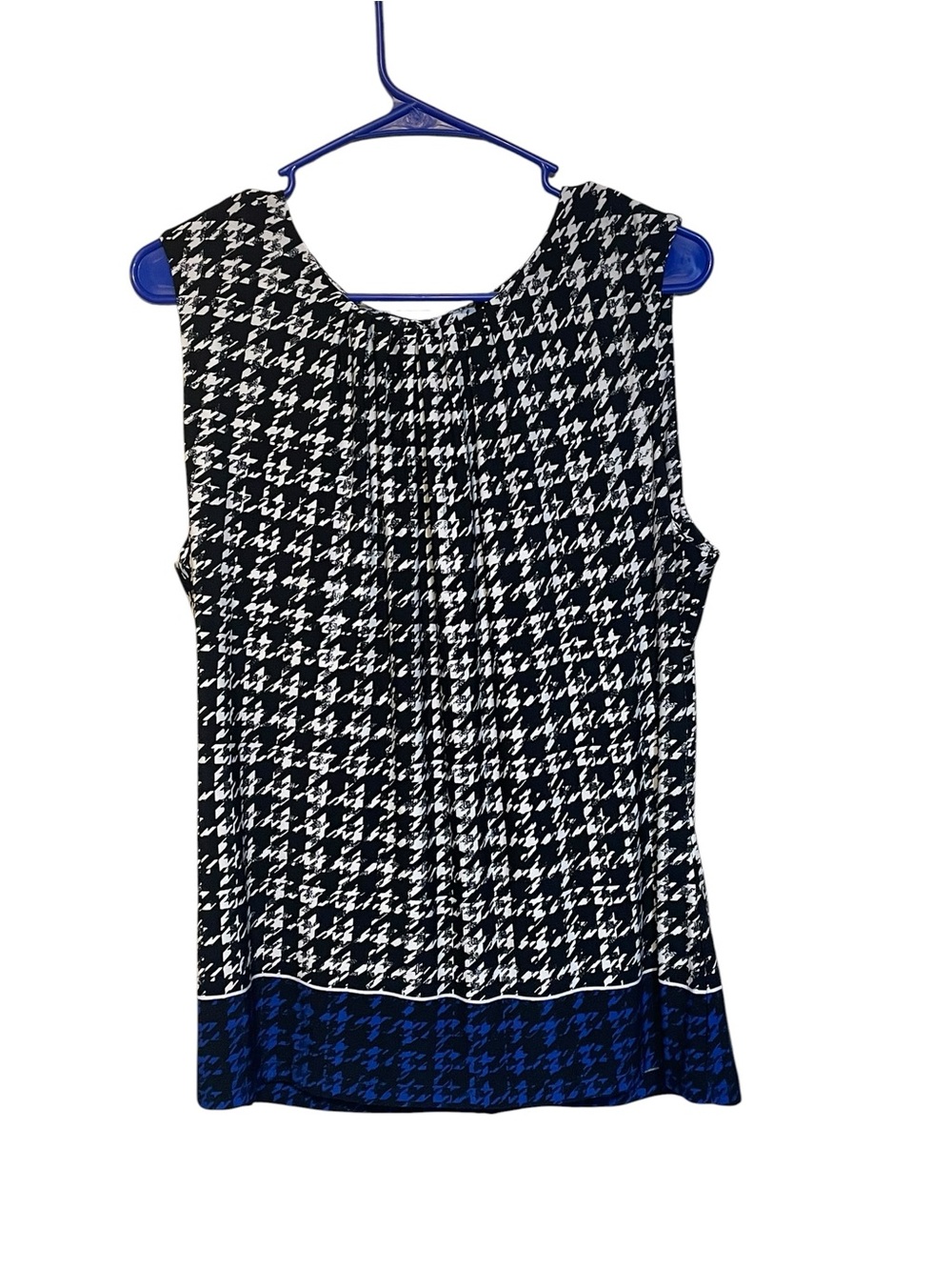 Calvin Klein Black and White Houndstooth Camisole with Blue Border